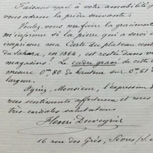 L'explorateur Henri Duveyrier se renseigne sur la pierre lithographique de sa carte du Sahara