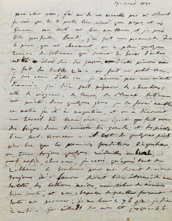 Superbe lettre intime d'Élisa Bonaparte sur sa vie en Italie, les fouilles à Aquilée et l'éducation de sa fille Napoléone