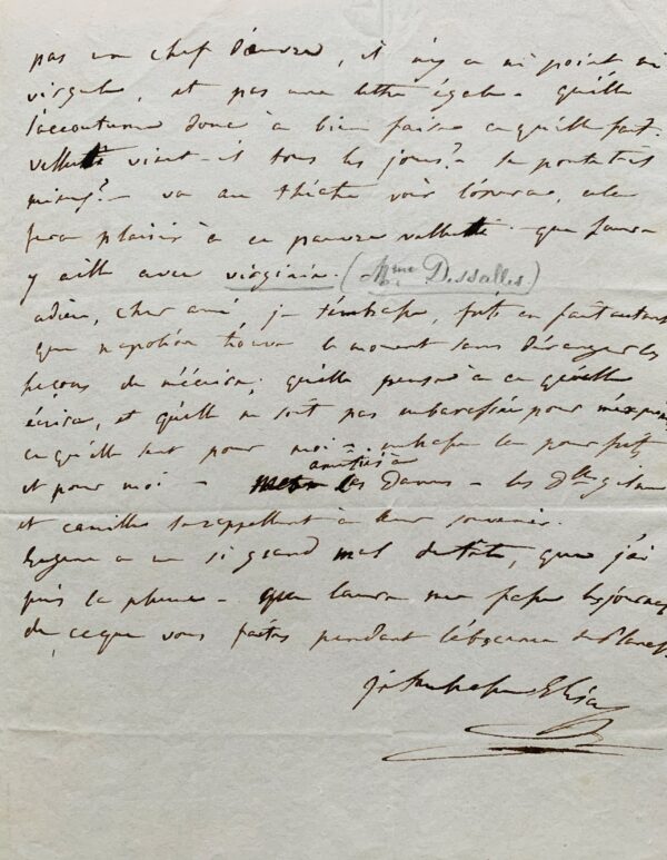 Superbe lettre intime d'Élisa Bonaparte sur sa vie en Italie, les fouilles à Aquilée et l'éducation de sa fille Napoléone