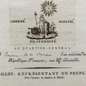 Lettre du conventionnel Pierre-Mathurin Gillet ornée d'une belle vignette emblématique signée Jacowick