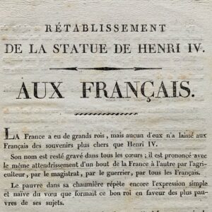 Dossier sur le rétablissement de statue d'Henri IV sur le Pont-Neuf en 1818