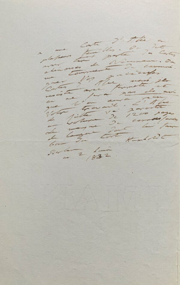 Humboldt s'inquiète de l'état de santé d'Abel-Rémusat