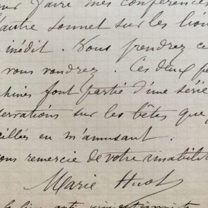 Correspondance de la militante féministe Marie Huot sur son combat contre la vivisection