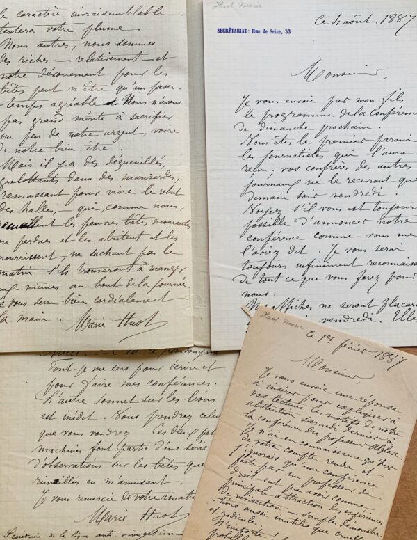 Correspondance de la militante féministe Marie Huot sur son combat contre la vivisection