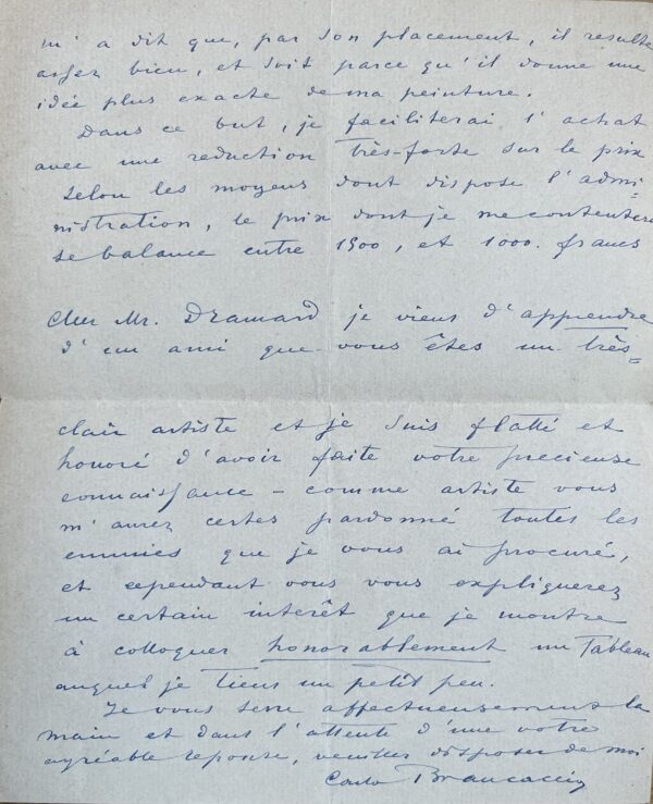 Le peintre italien Carlo Brancaccio propose sa toile "Le Renvoi" à Georges de Dramard