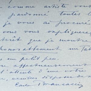 Le peintre italien Carlo Brancaccio propose sa toile "Le Renvoi" à Georges de Dramard