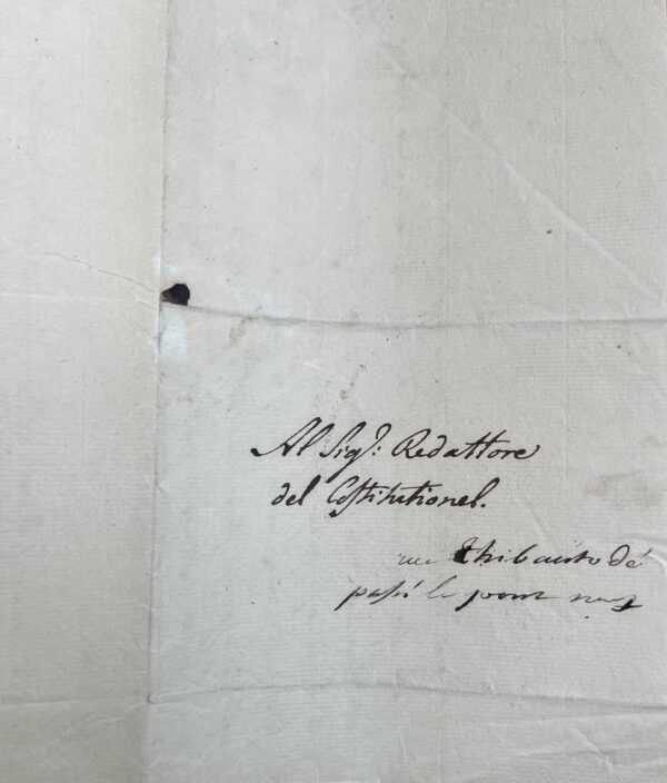 Lettre peu commune du poète italien Filippo Pistrucci