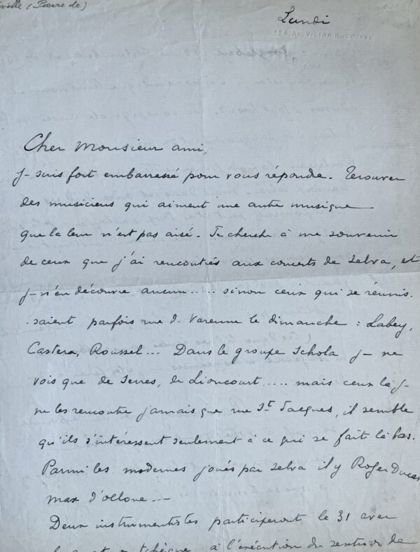 2 intéressantes lettres musicales de Pierre de Bréville