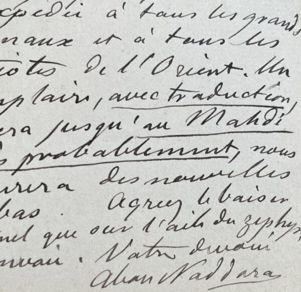 Rare lettre du journaliste et homme de théâtre égyptien Yaqub Sannu, dit Abou Naddara