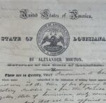 1844 : document signé par Alexandre Mouton, gouverneur de Louisiane