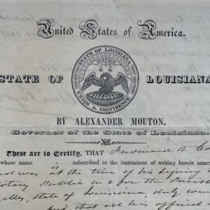 1844 : document signé par Alexandre Mouton, gouverneur de Louisiane