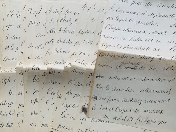Très important manuscrit de Jean Jaurès sur le socialisme en réaction à son interdiction de venir à Berlin.