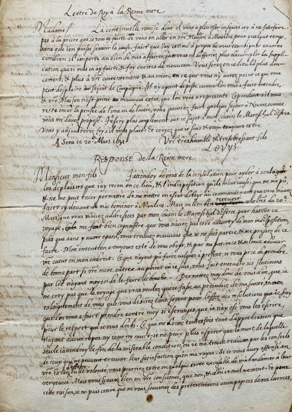 Journée des dupes : copie d'époque de trois lettres historiques de Louis XIII, Richelieu et Marie de Médicis