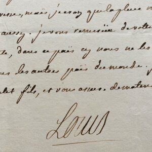 Belle lettre entièrement autographe de Louis XV, au sujet de la petite vérole du prince de Lamballe