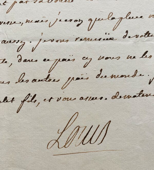 Belle lettre entièrement autographe de Louis XV, au sujet de la petite vérole du prince de Lamballe