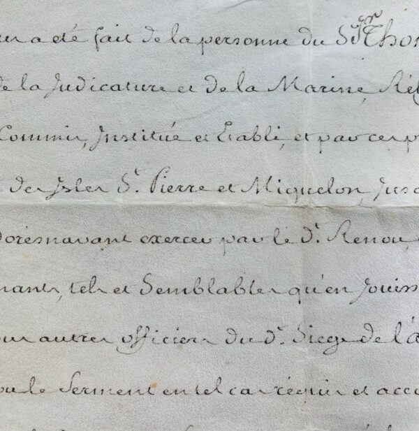 Un nouvel huissier nommé à l'amirauté de Saint-Pierre-et-Miquelon en 1789