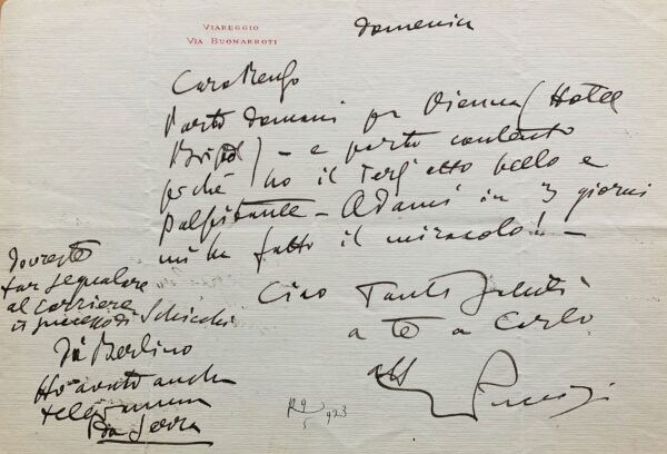 Puccini enthousiasmé du travail d'Adami pour Turandot