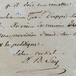 Lettre de Jean-Baptiste Say à Arthus Bertrand après la publication de "De l'Angleterre et des Anglais"