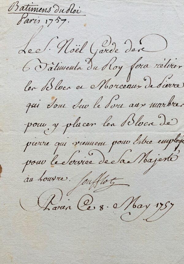 Soufflot donne ses instructions pour des blocs de pierre destinés au Louvre