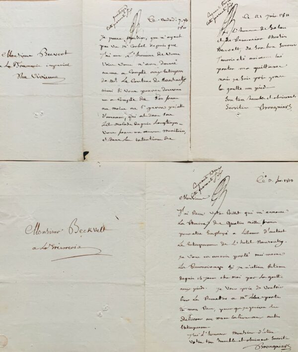 Trois lettres de l'architecte Alexandre-Théodore Brongniart sur l'aménagement de l'Hôtel Nansouty