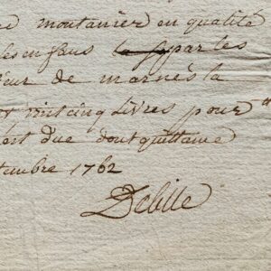 Quittance signée par Jacques Delille pour une pension qui lui est due
