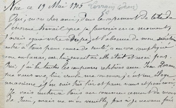 5 lettres de Jean Lorrain écrites quelques jours avant son décès