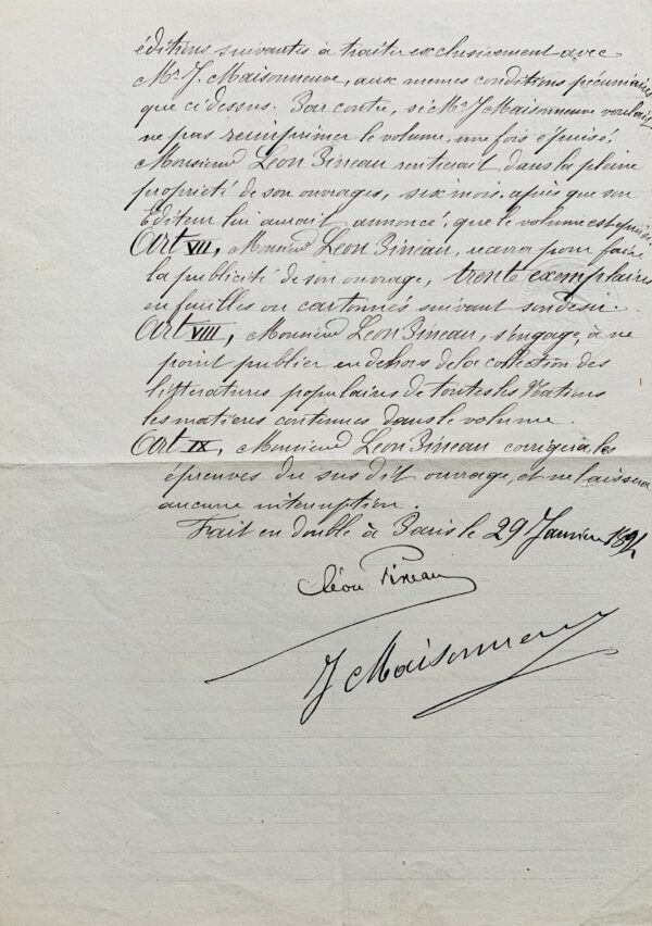 Contrat d'édition du Folklore de Lesbos de Léon Pineau