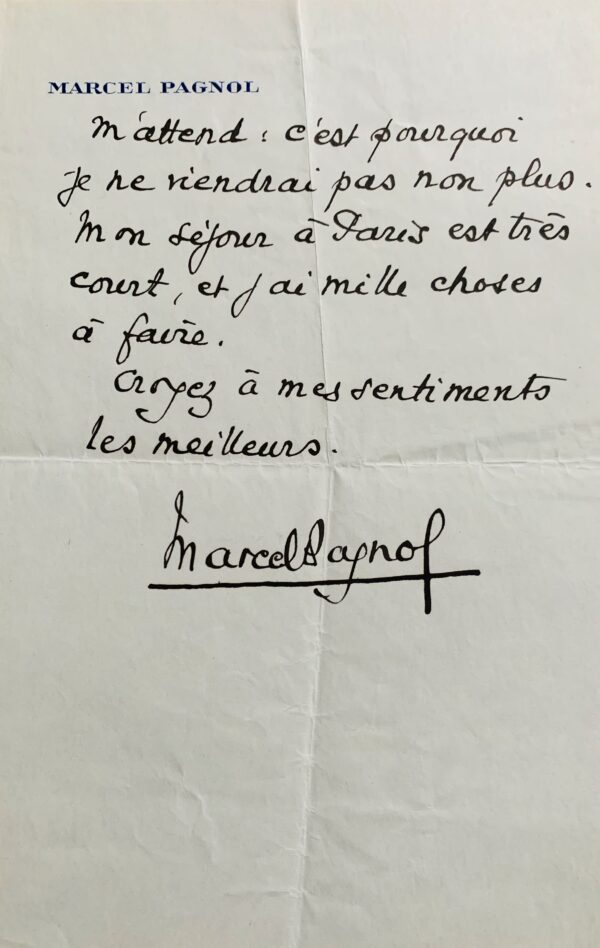 Marcel Pagnol désire s'entretenir avec Michel Simon et Georges Simenon