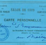 Deux cartes d'entrée aux Salons de 1889 et 1891 pour madame Bouguereau