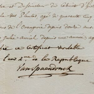 Certificat de résidence au Muséum du peintre Gérard Van Spaendonck