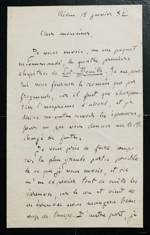Belle lettre d'Émile Zola sur la publication de Pot-Bouille