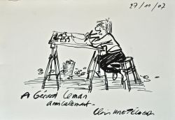 Dessin original (autoportrait) de Claire Bretécher avec lettre.