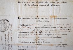 Acte de libération d'un détenu de la prison de Clairvaux, en 1829.