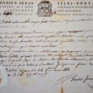 Deux certificats pour l'aumônier de Napoléon à Saint-Hélène, l'abbé Vignali.