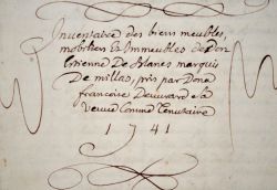 Inventaire des biens du marquis de Millas, co-seigneur d'Estagel.