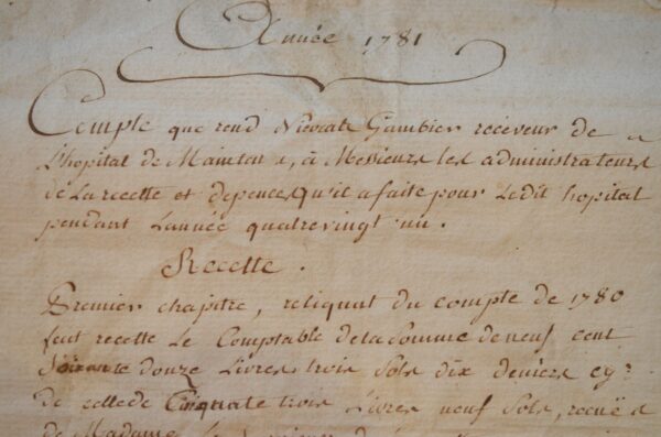 Comptes de l'hôpital de Maintenon pour 1782.