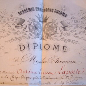 Diplôme de l'Académie Christophe-Colomb de Marseille.