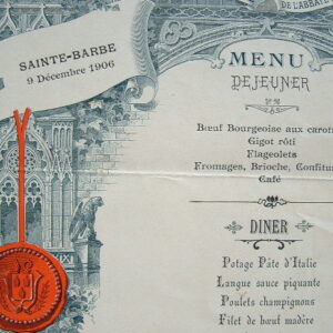 Menus des sapeurs-pompiers pour fêter la Sainte-Barbe.