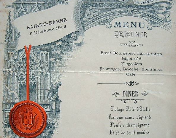Menus des sapeurs-pompiers pour fêter la Sainte-Barbe.