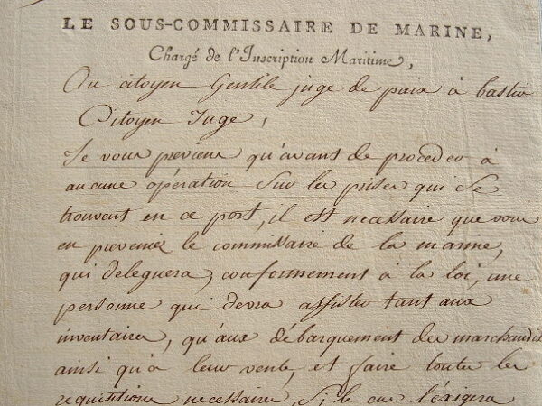 Instructions sur les prises des corsaires en Corse.