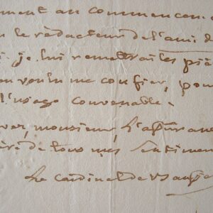 Cardinal de Bausset. Lettre de 1819.