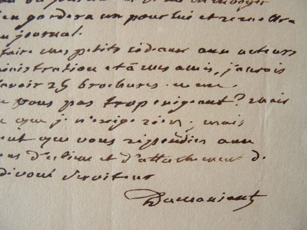 Dumaniant écrit à Dentu au sujet d'une pièce.