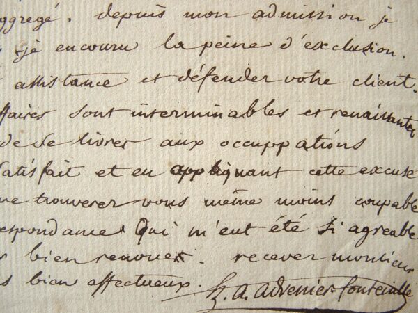 Advenier-Fontenille. Belle lettre relative à la production littéraire sous le Consulat. 1804.