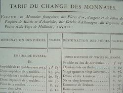 Valeur des monnaies d'or et d'argent en 1814.