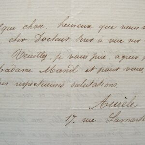 Aurèle. Lettre professionnelle et amicale.