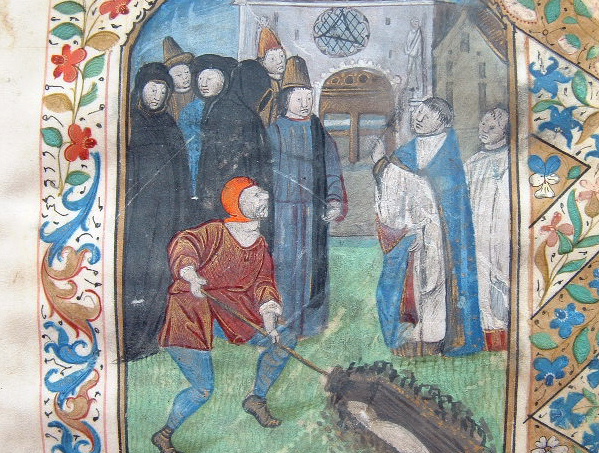 Belle miniature du XVe illustrant l'office des morts.