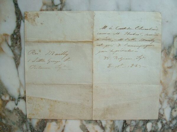 Lettre écrite au nom du Comte de Chambord, d'Angleterre.