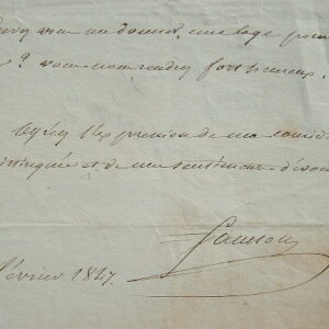 Joseph Isidore Samson. Billet autographe signé.