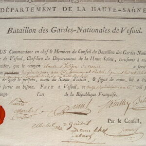 Certificat de la Garde Natinale de Vesoul.