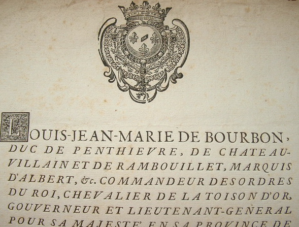 Duc de Bourbon-Penthièvre. Assemblée des Etats de Bretagne.
